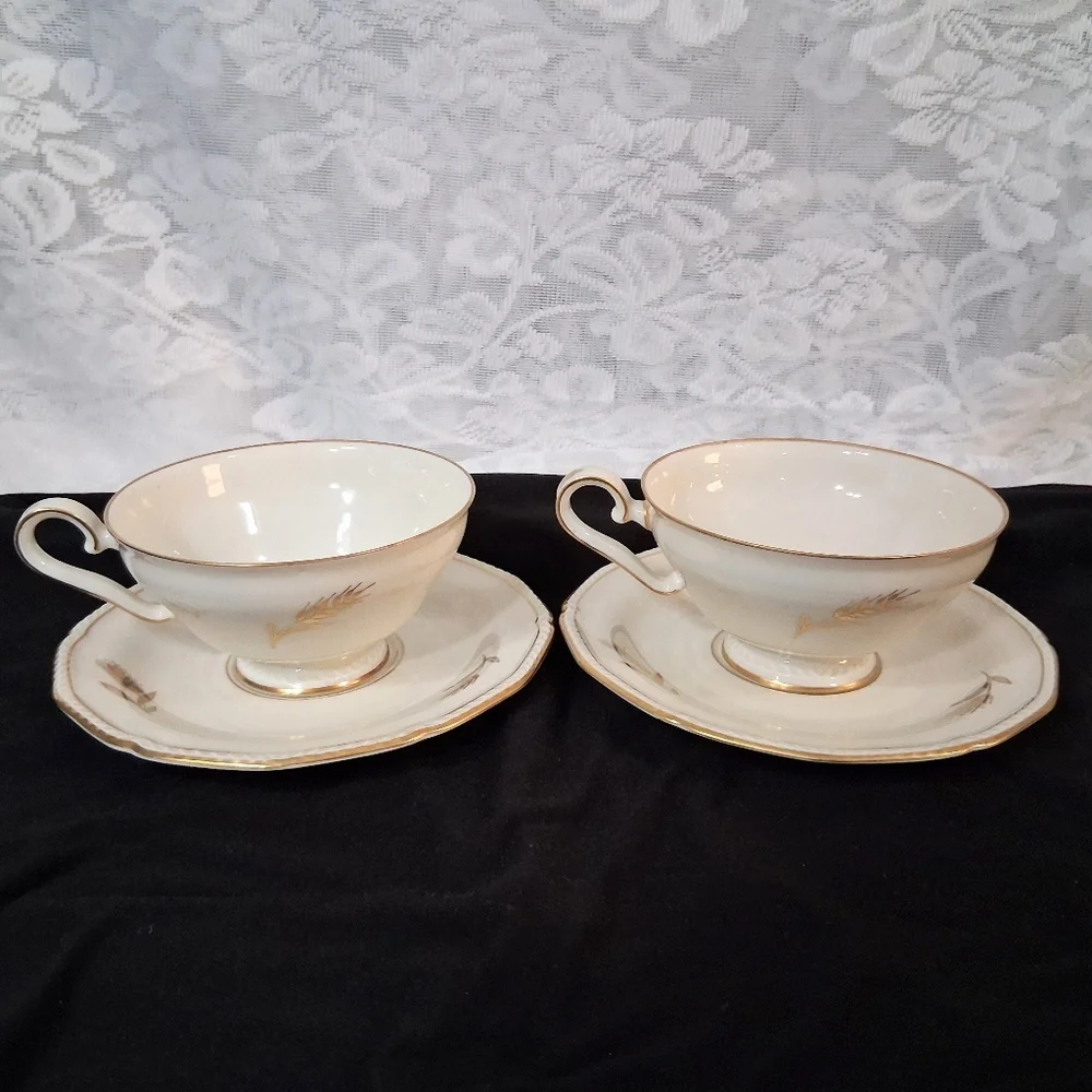 Vintage Teacups Royal Tettau Germany US Zone Wheat Sheaf 24k Trim China Pair